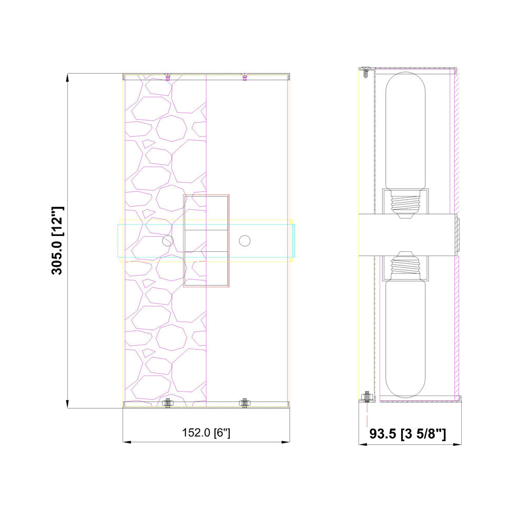 Meridian Wall Light - line drawing.
