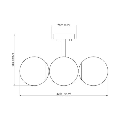 Midnetic Semi Flush Mount Ceiling Light - line drawing.