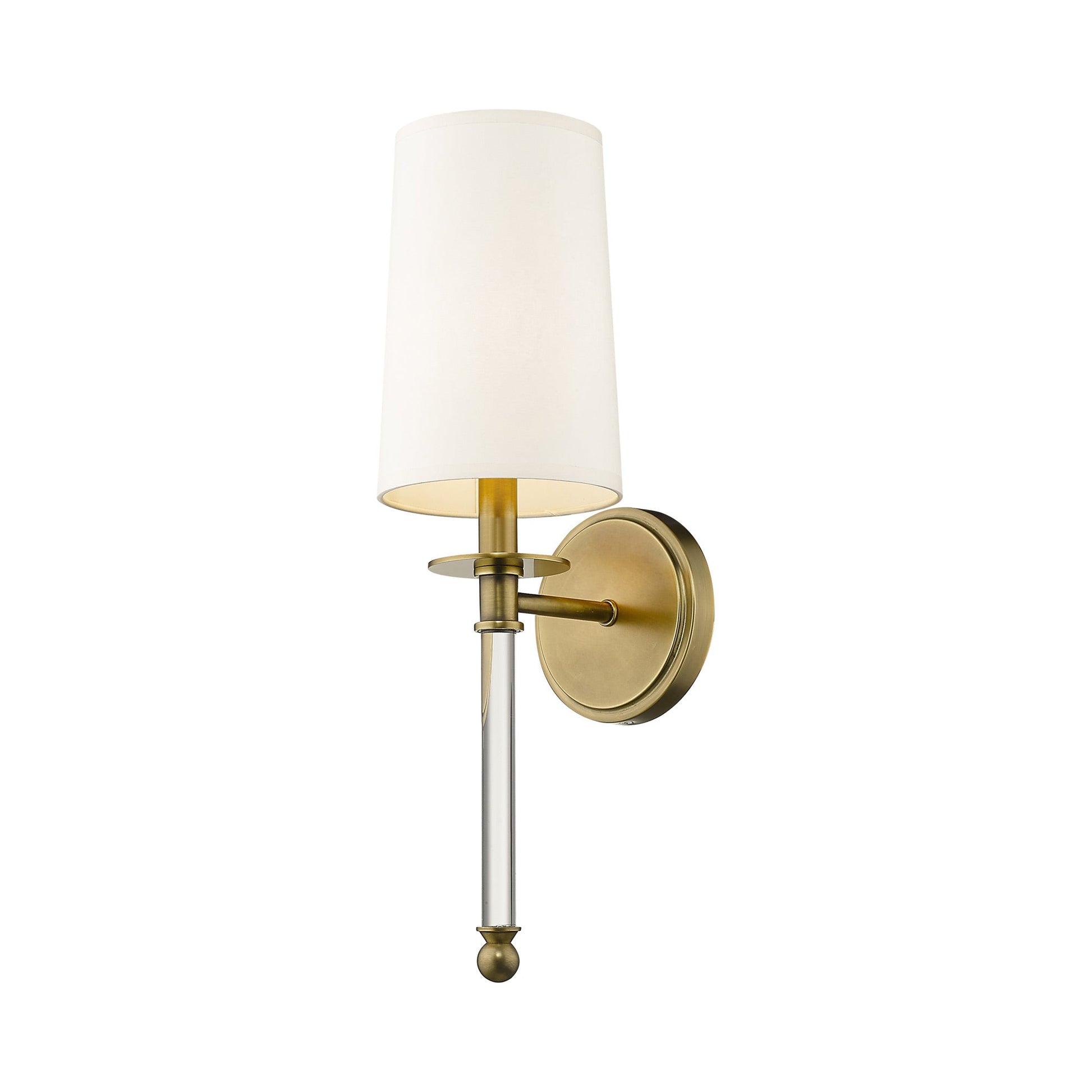 Mila Wall Light in Rubbed Brass/Beige.