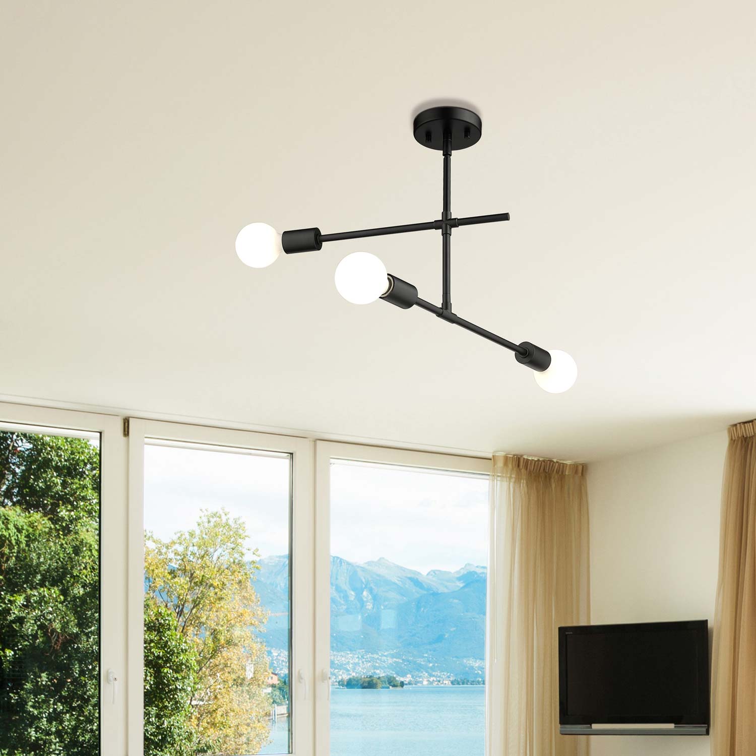 Modernist Semi Flush Mount Ceiling Light in Detail.