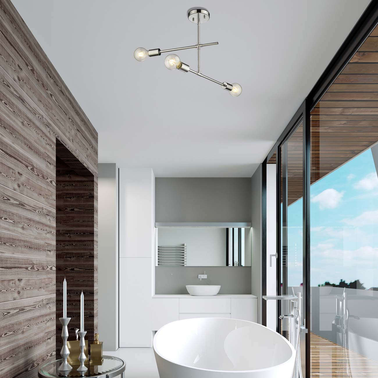 Modernist Semi Flush Mount Ceiling Light in bathroom.