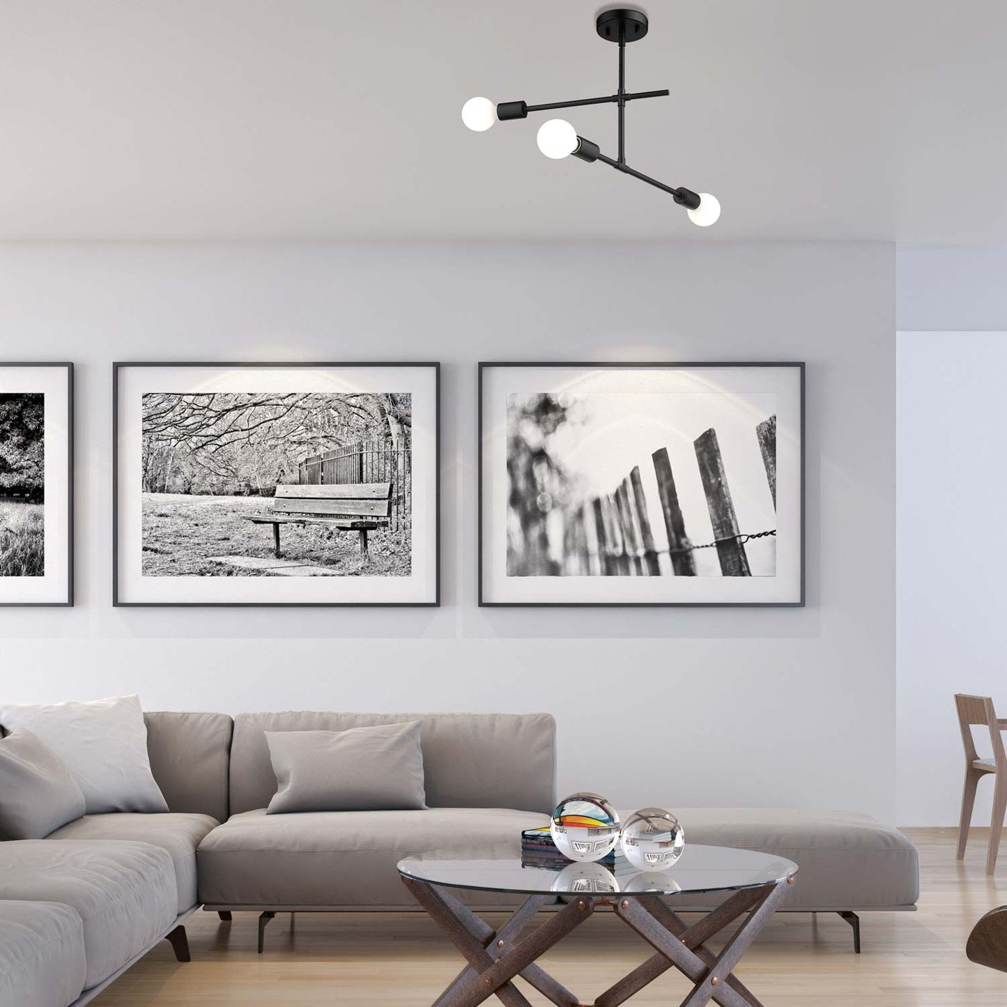 Modernist Semi Flush Mount Ceiling Light in living room.