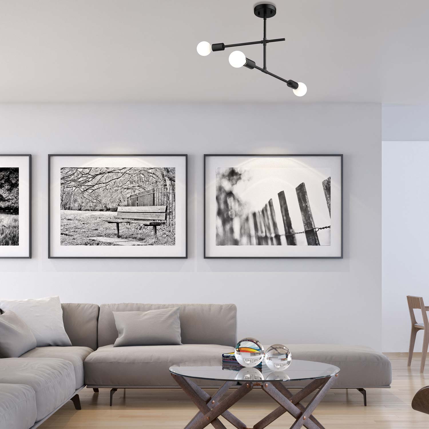 Modernist Semi Flush Mount Ceiling Light in living room.