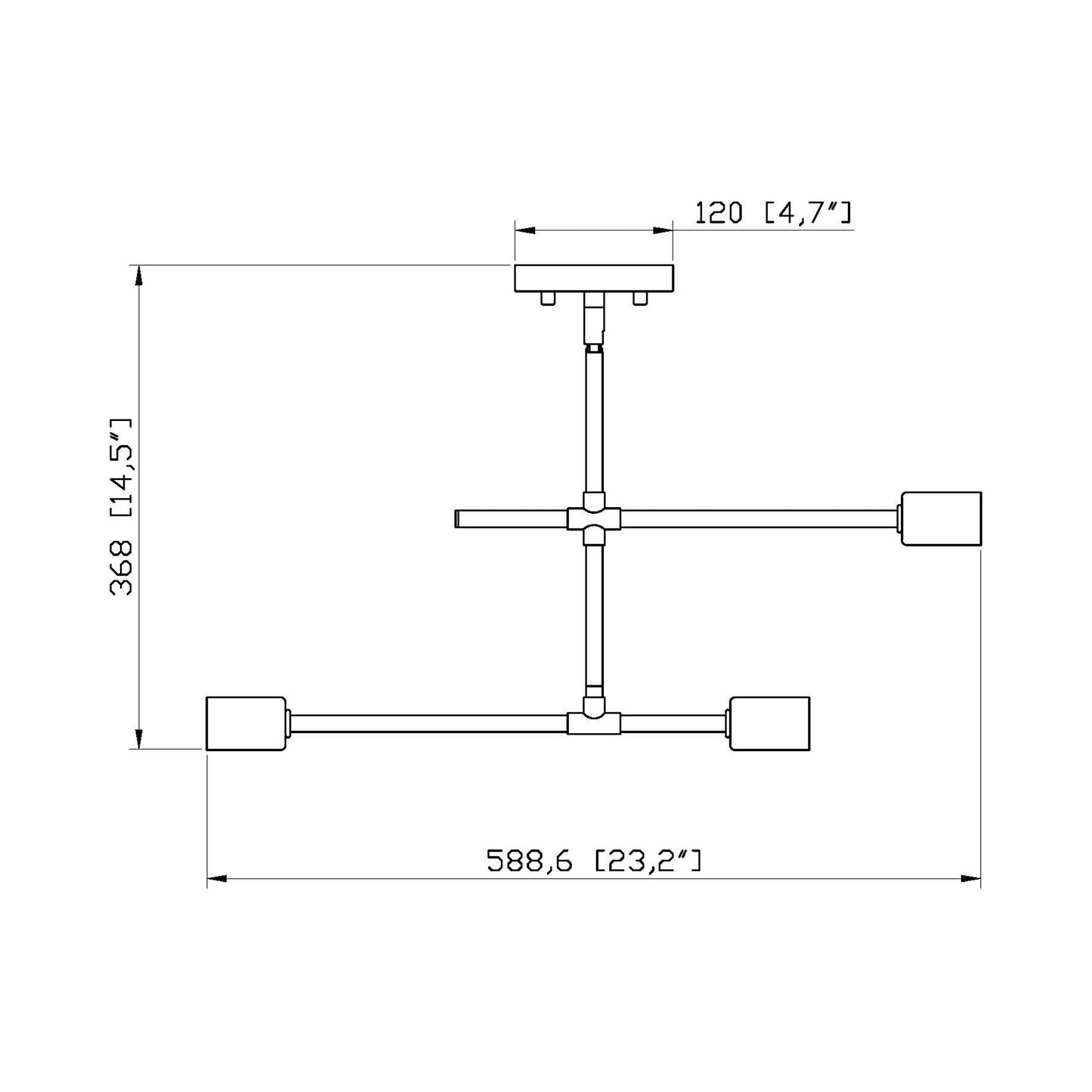 Modernist Semi Flush Mount Ceiling Light - line drawing.