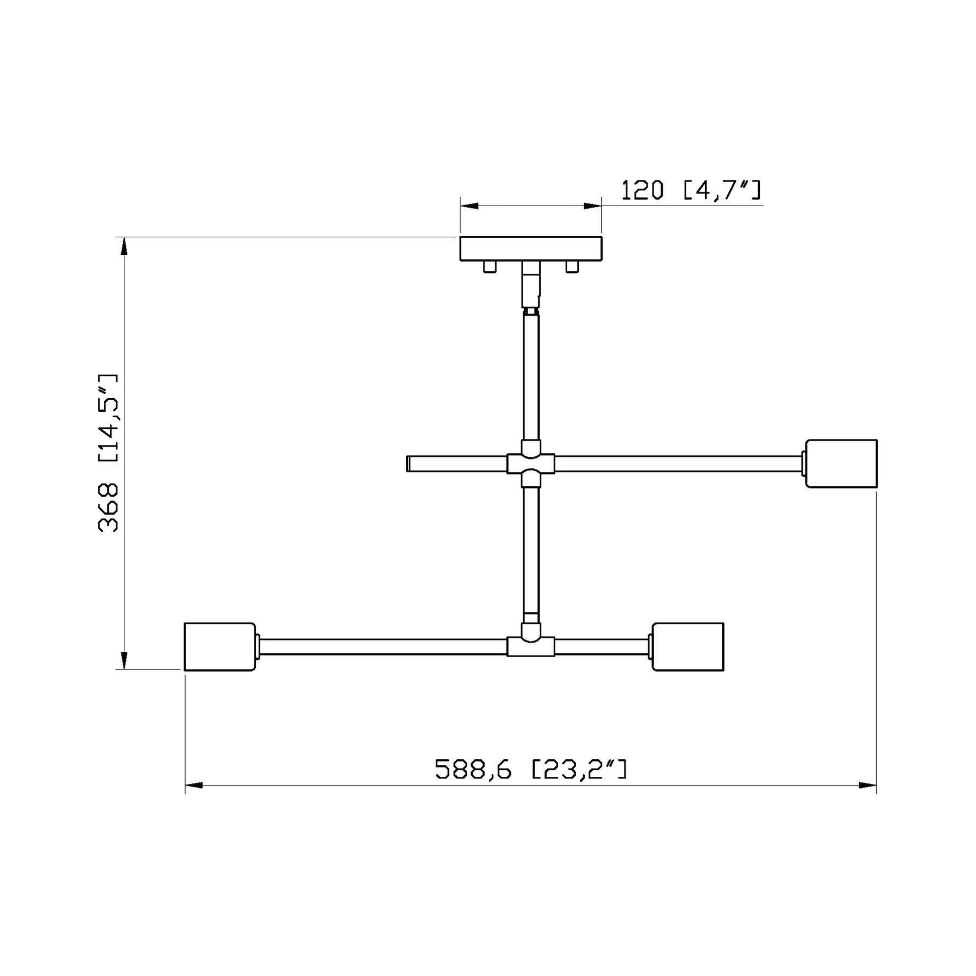 Modernist Semi Flush Mount Ceiling Light - line drawing.
