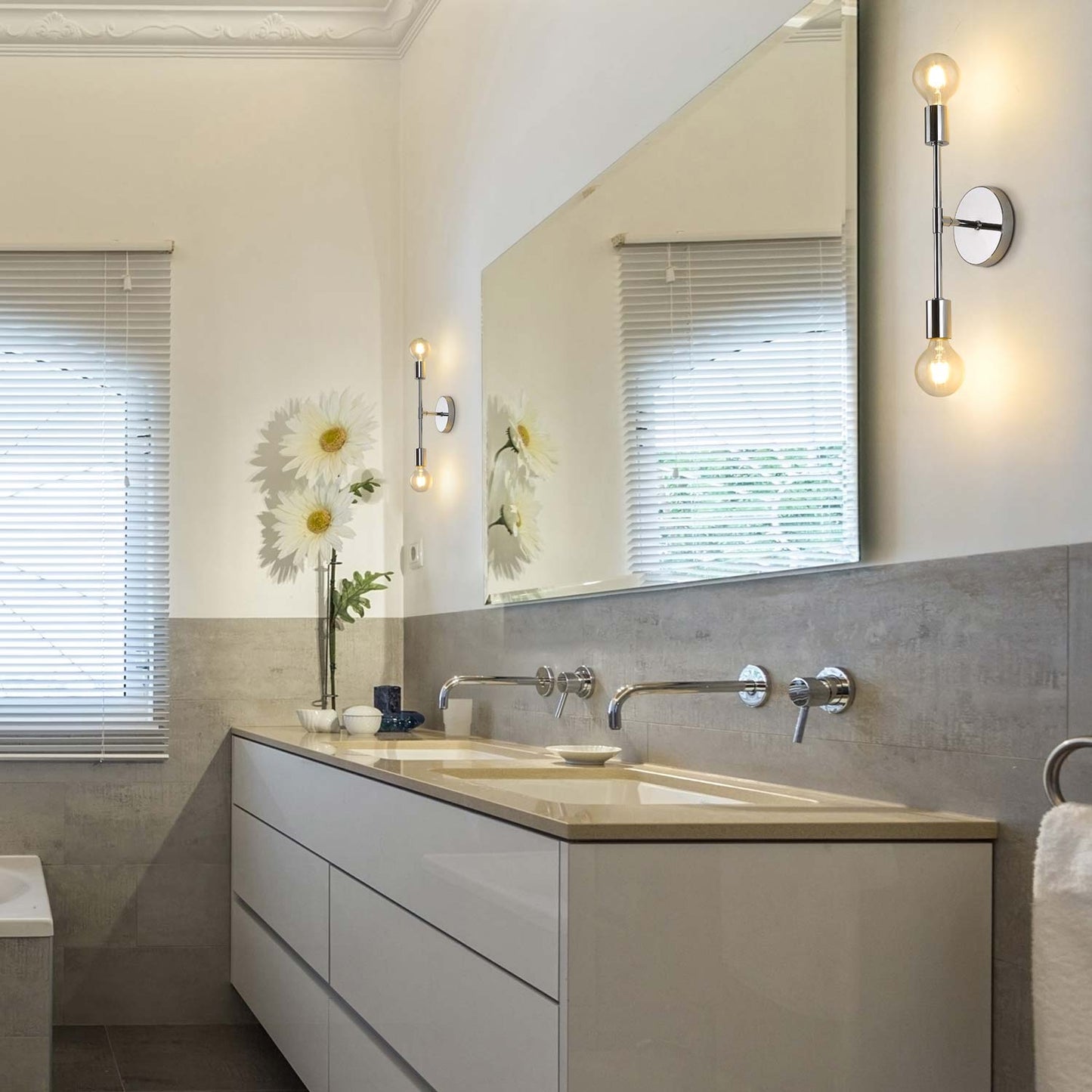 Modernist Wall Light in bathroom.