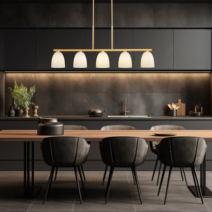 Naya Linear Chandelier in dining room.