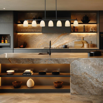 Naya Linear Chandelier in kitchen.