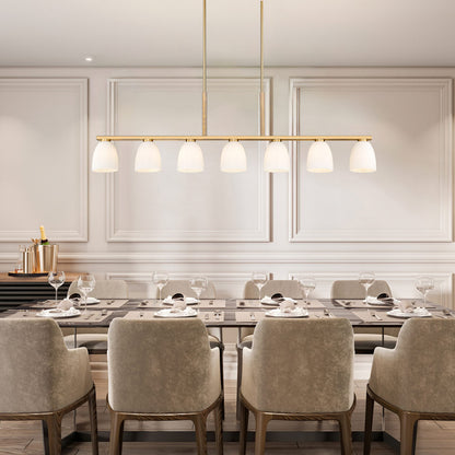 Naya Linear Chandelier in dining room.