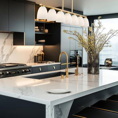 Naya Linear Chandelier in kitchen.