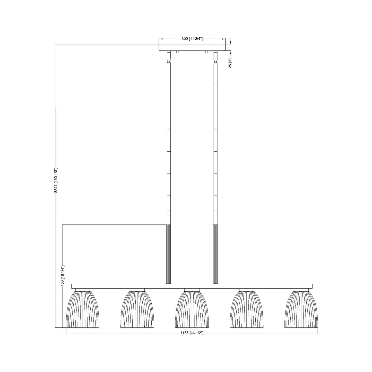 Naya Linear Chandelier - line drawing.