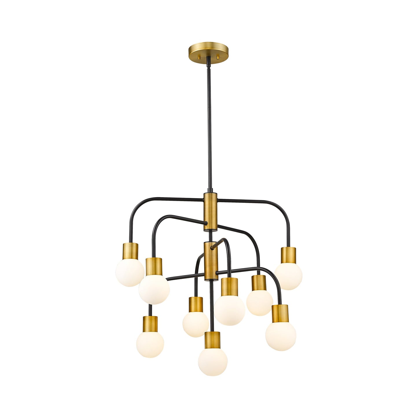 Neutra Chandelier in Matte Black/Foundry Brass (9-Light).