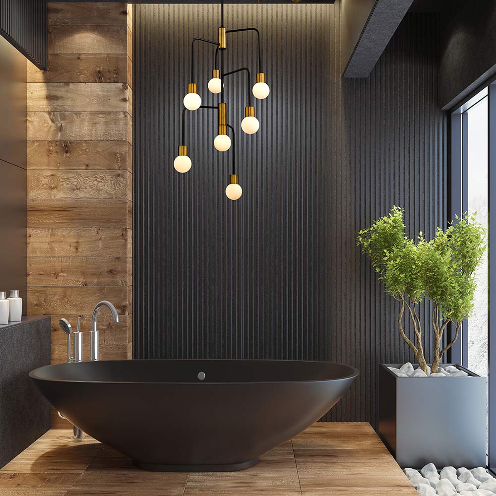 Neutra Chandelier in bathroom.