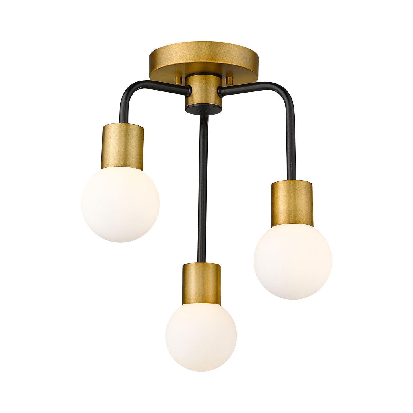 Neutra Semi Flush Mount Ceiling Light in Matte Black/Foundry Brass.