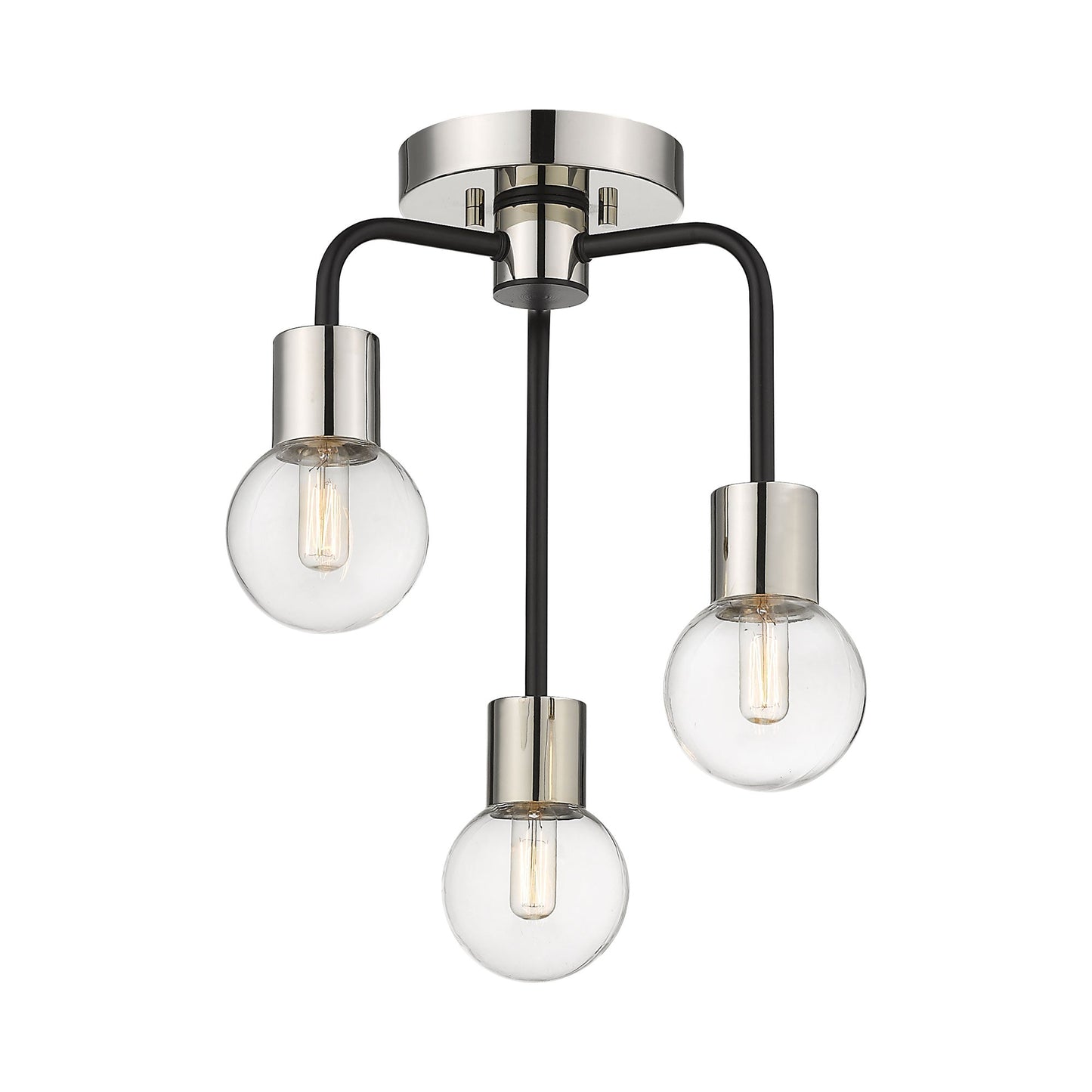 Neutra Semi Flush Mount Ceiling Light in Matte Black/Polished Nickel.