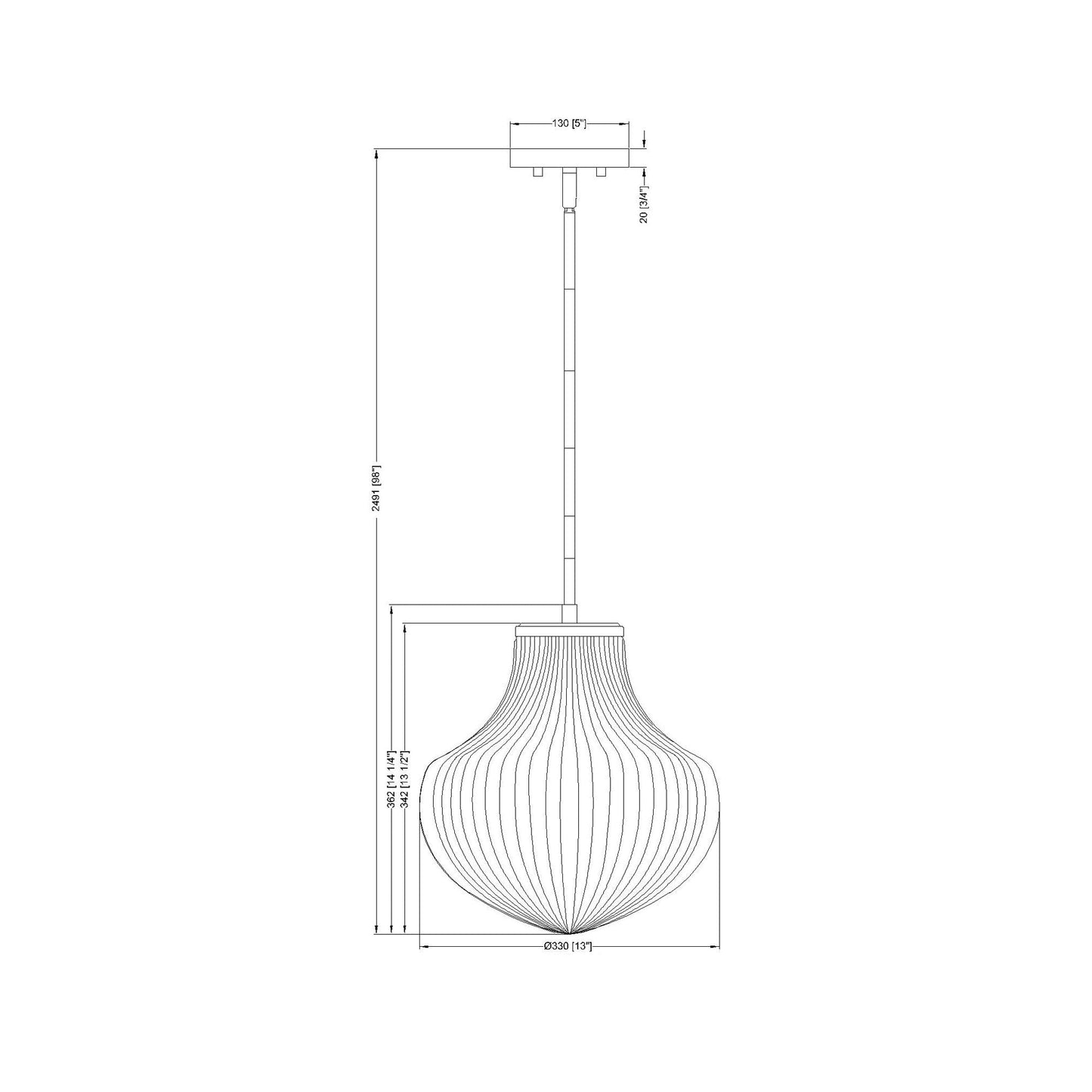 Newbury Pendant Light - line drawing.