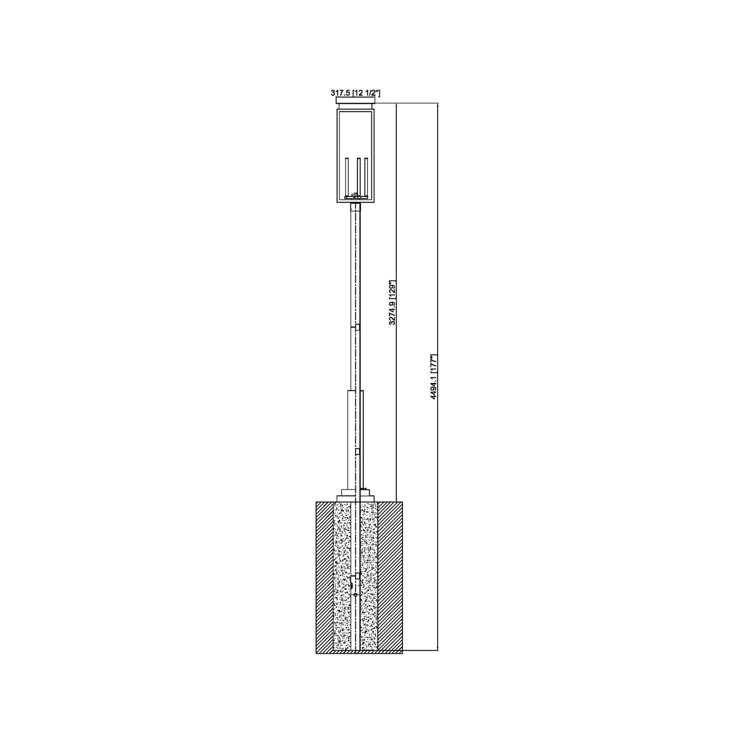 Nova 5010 Outdoor Post Light - line drawing.
