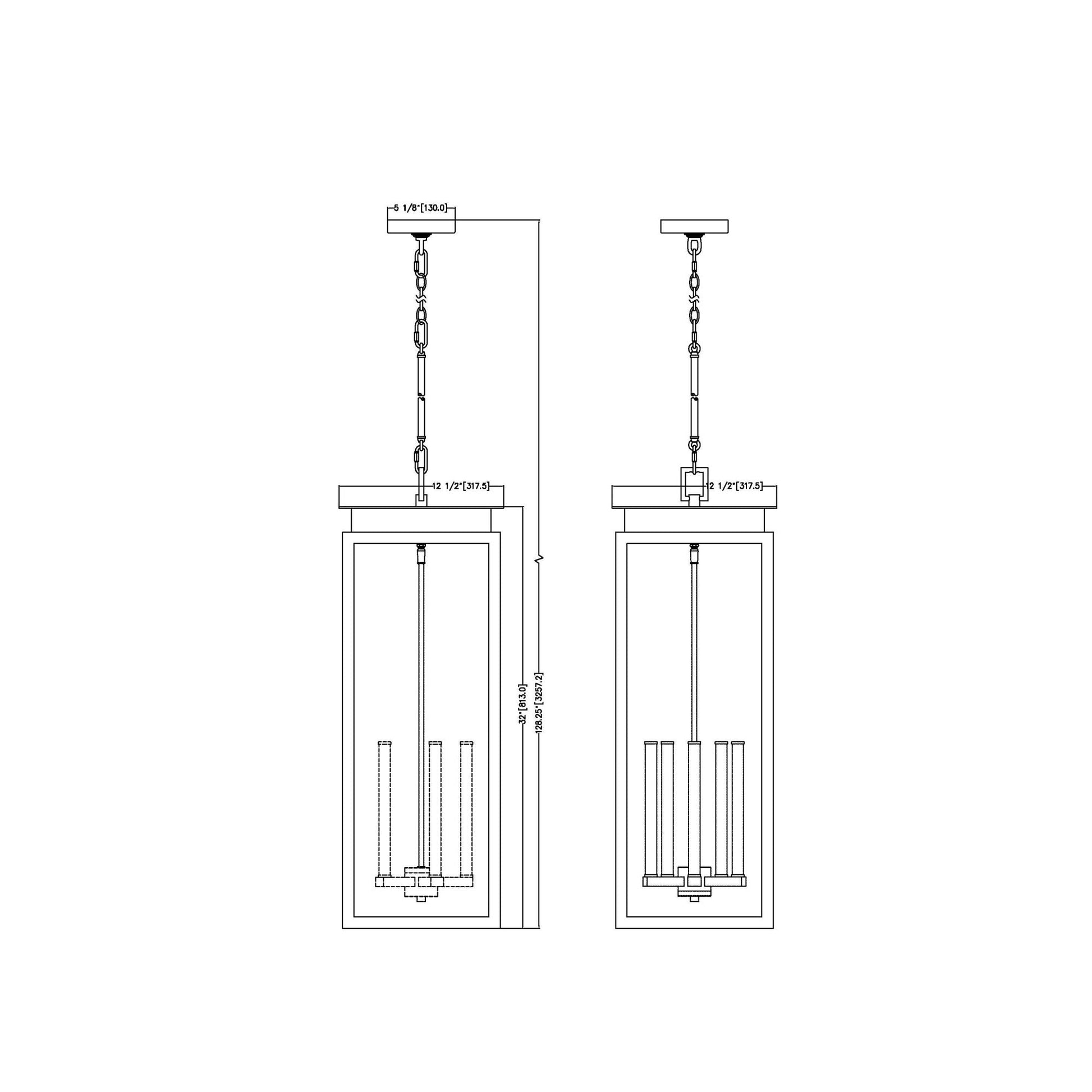 Nova Outdoor Pendant Light - line drawing.