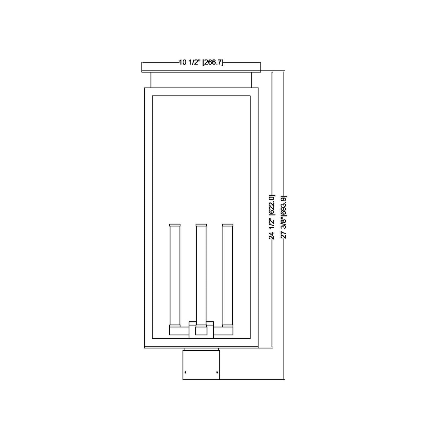 Nova Outdoor Post Mount Light - line drawing.