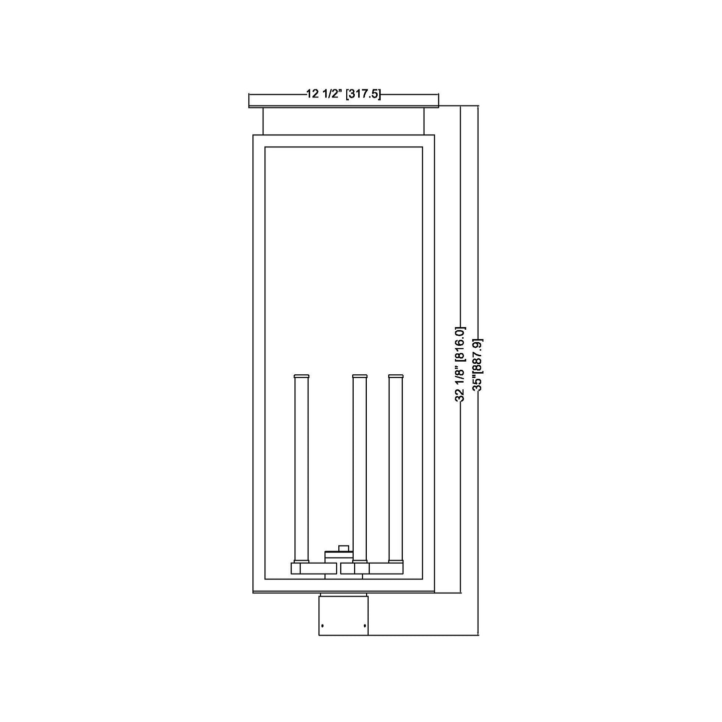 Nova Outdoor Post Mount Light - line drawing.