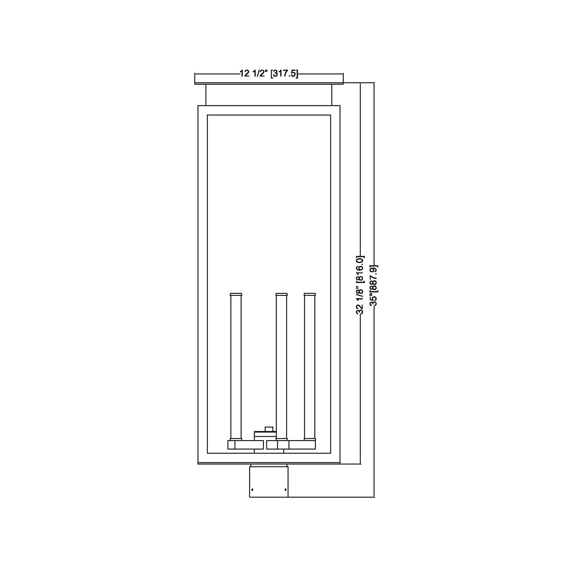 Nova Outdoor Post Mount Light - line drawing.