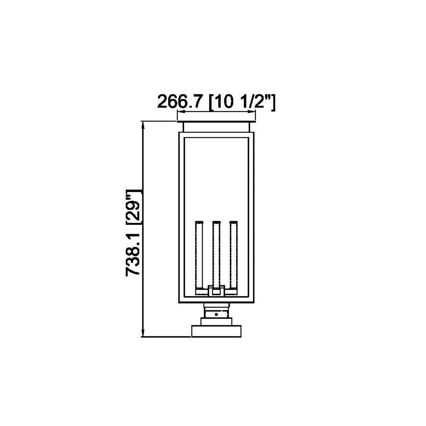 Nova Square Outdoor Pier Mount Light - line drawing.