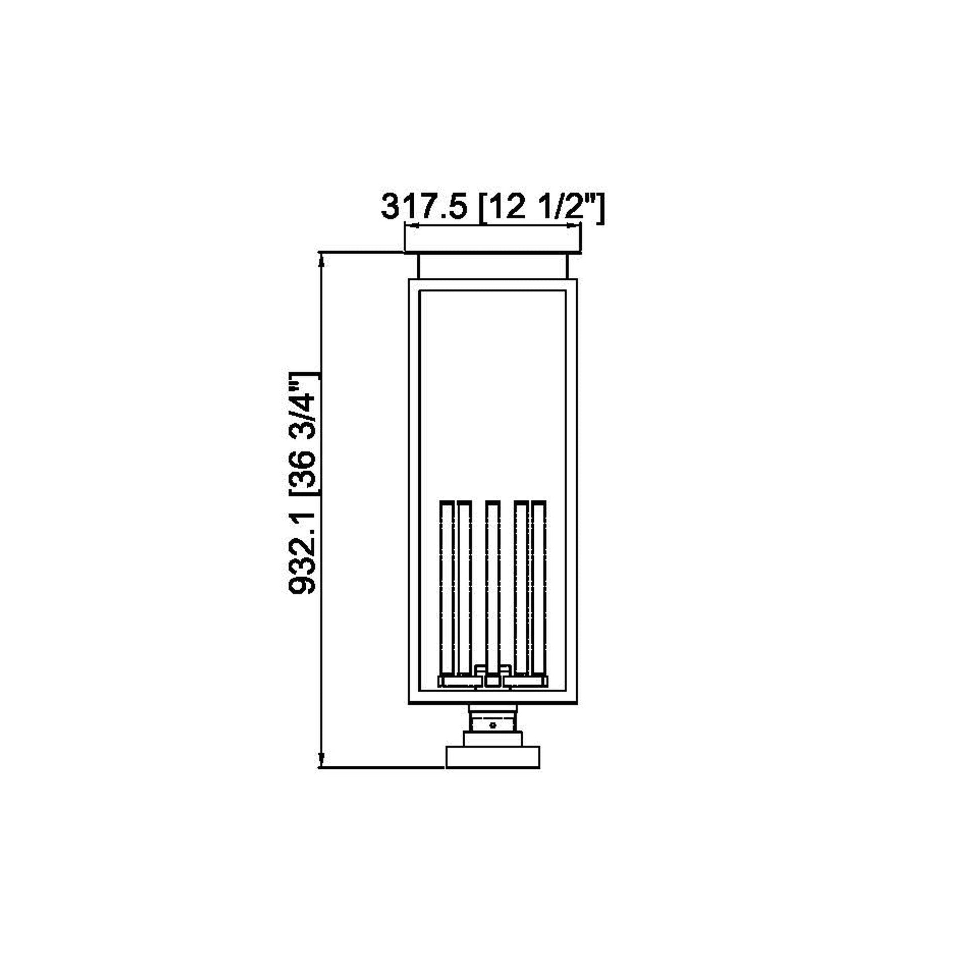 Nova Square Outdoor Pier Mount Light - line drawing.