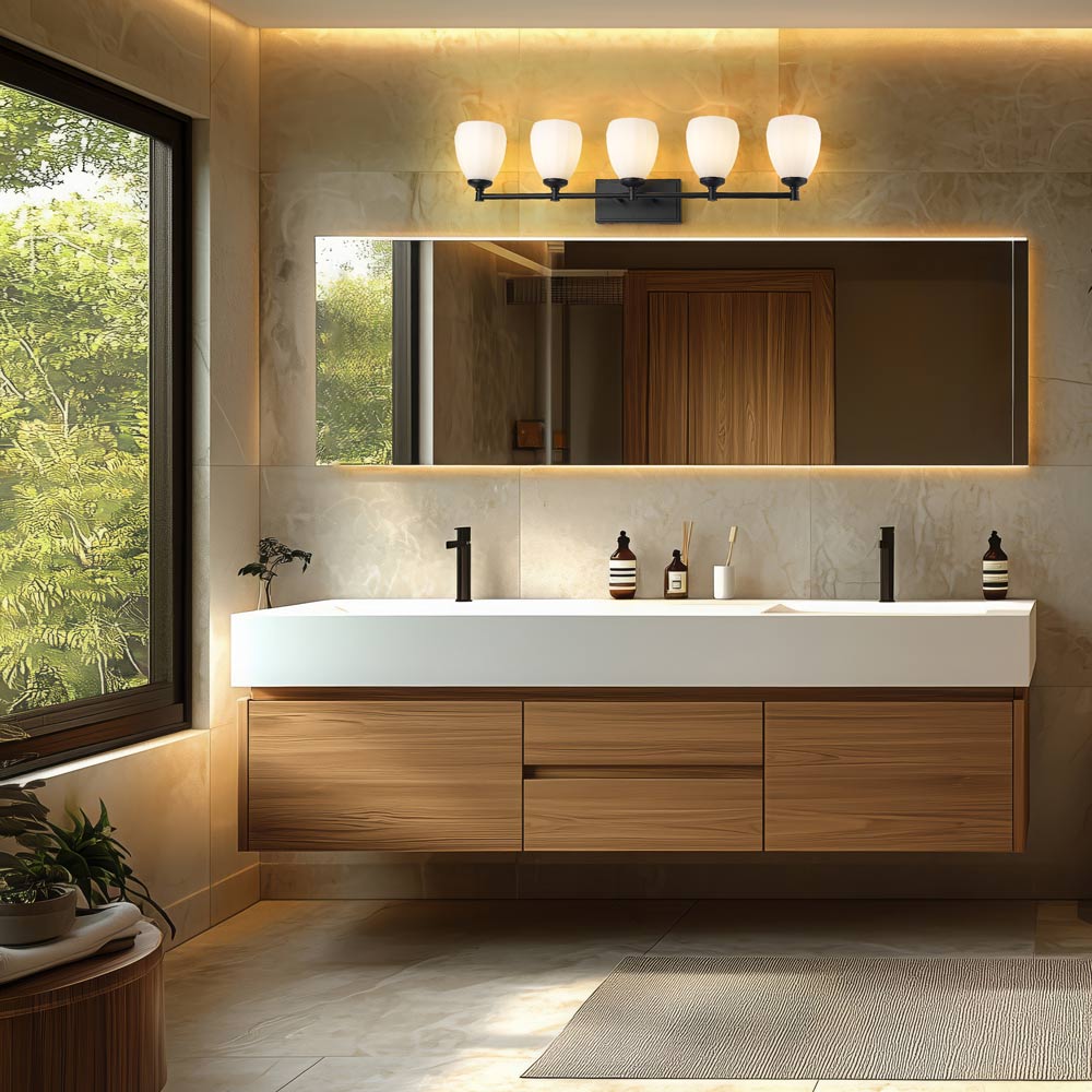 Oren Bath Vanity Light in bathroom.