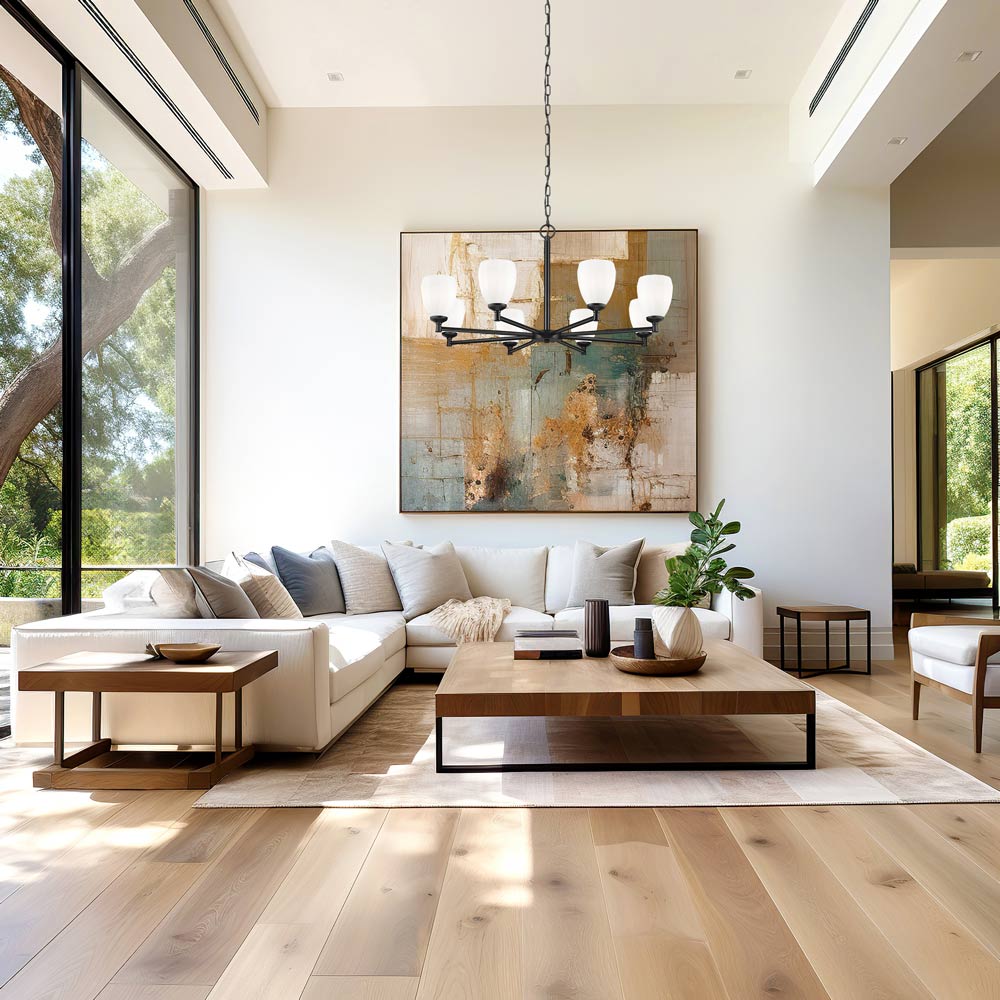 Oren Chandelier in living room.