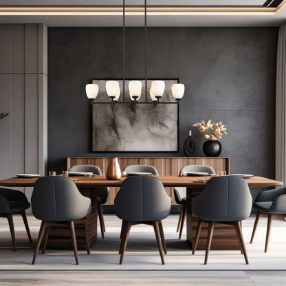 Oren Linear Chandelier in dining room.