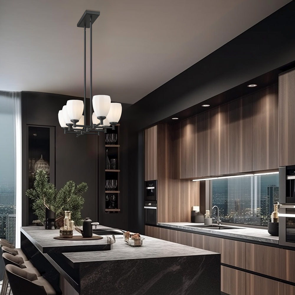 Oren Linear Chandelier in kitchen.