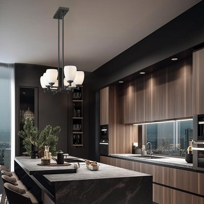 Oren Linear Chandelier in kitchen.