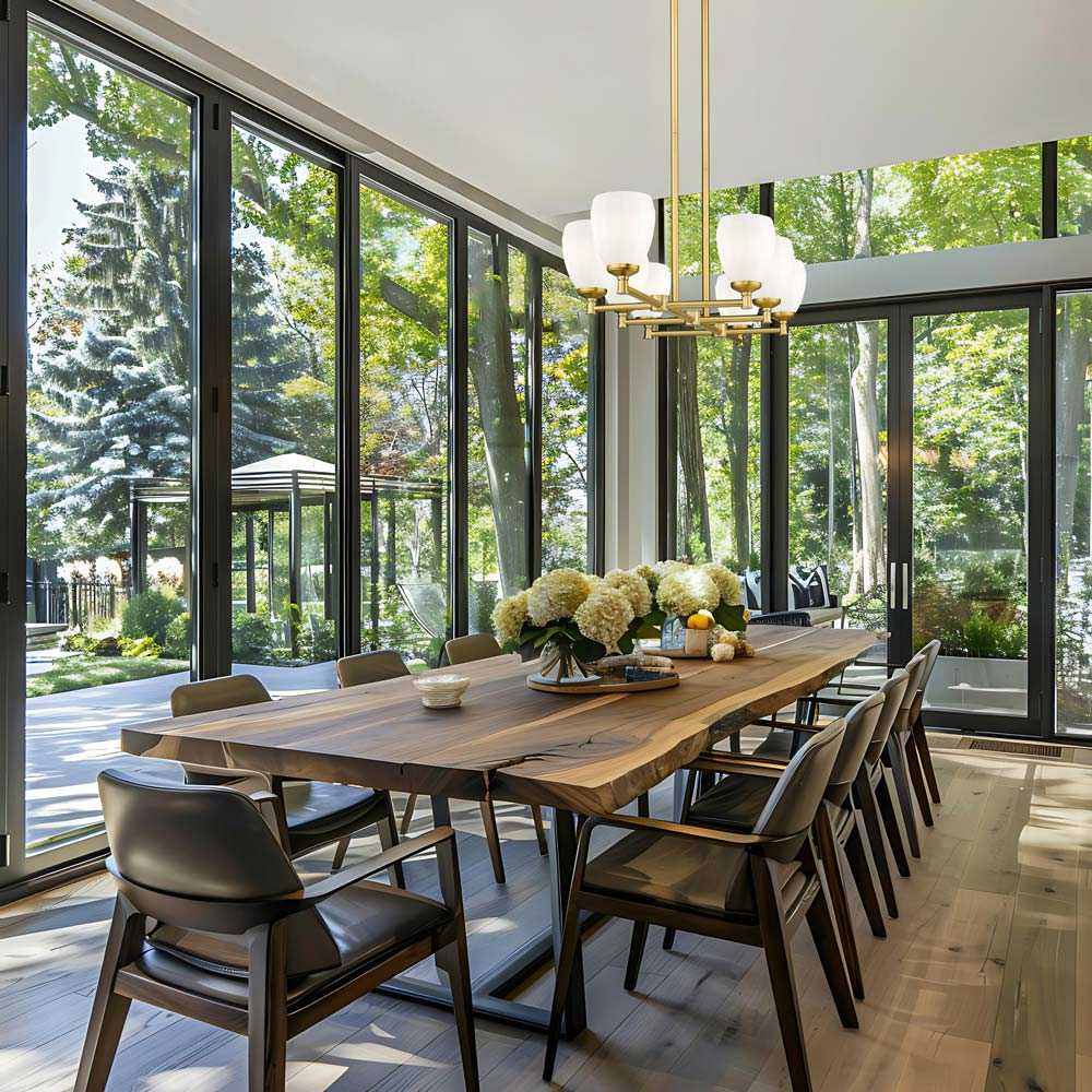 Oren Linear Chandelier in dining room.
