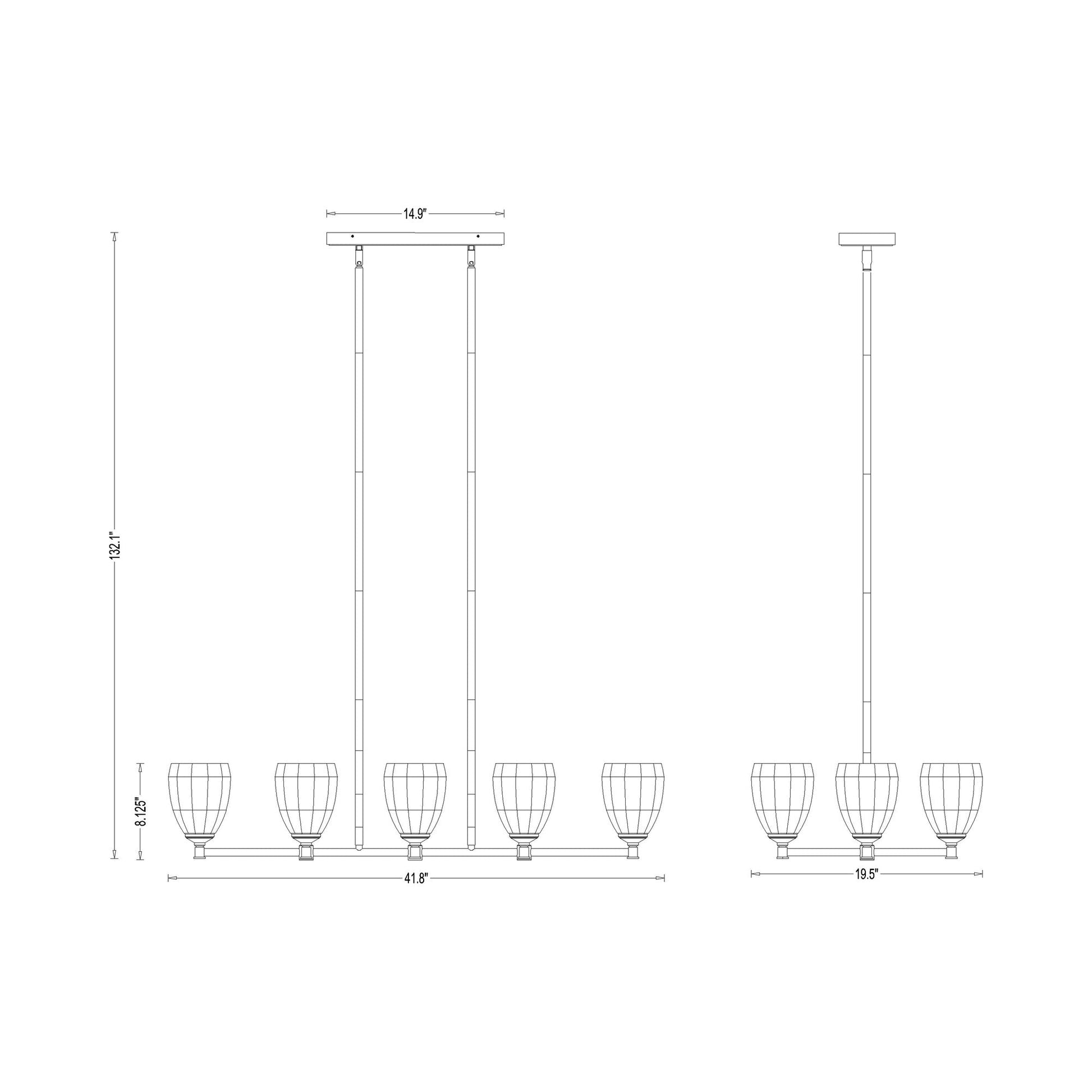 Oren Linear Chandelier - line drawing.