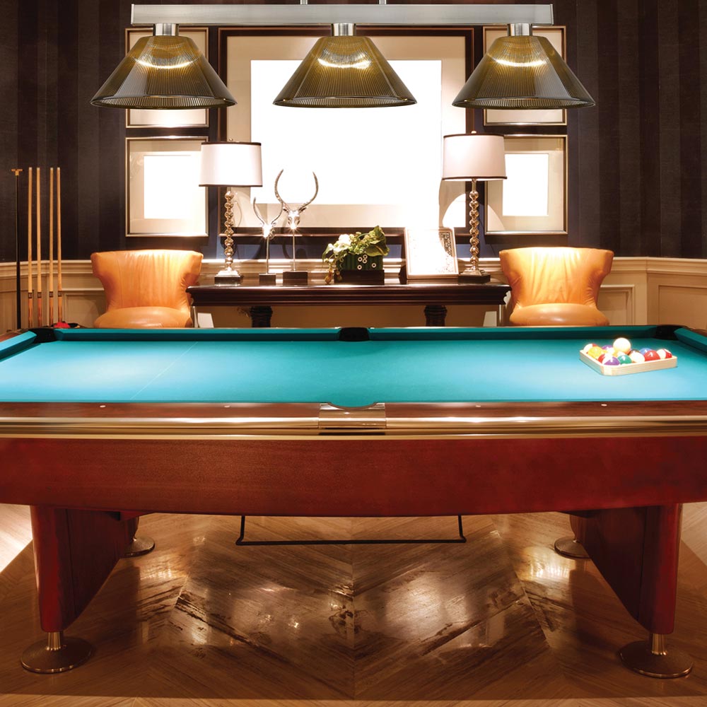 Players Cone Billiard Pendant Light in game room.