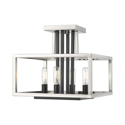 Quadra Semi Flush Mount Ceiling Light in Brushed Nickel/Black.