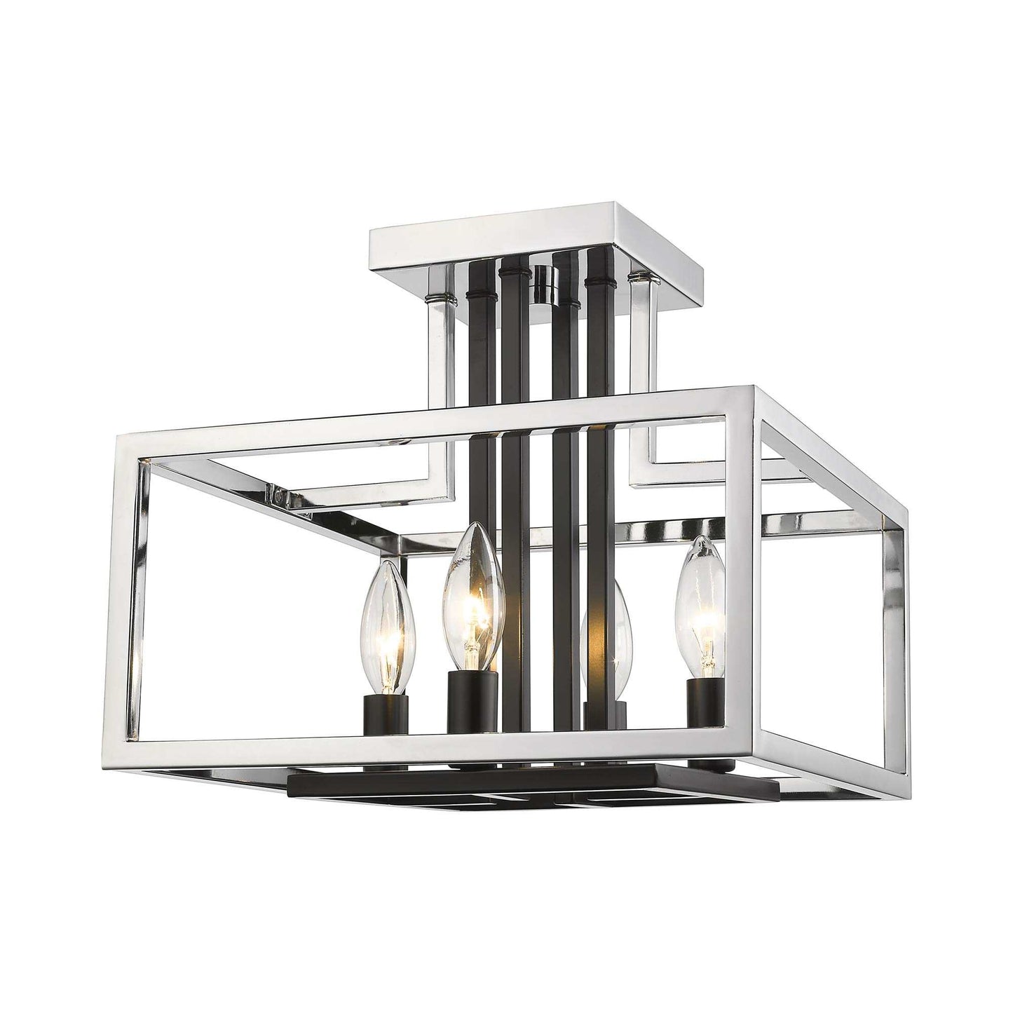 Quadra Semi Flush Mount Ceiling Light in Chrome/Black.