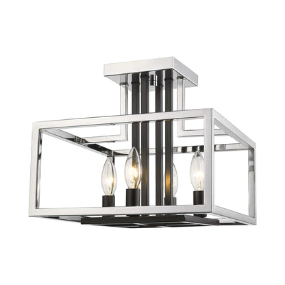 Quadra Semi Flush Mount Ceiling Light in Chrome/Black.