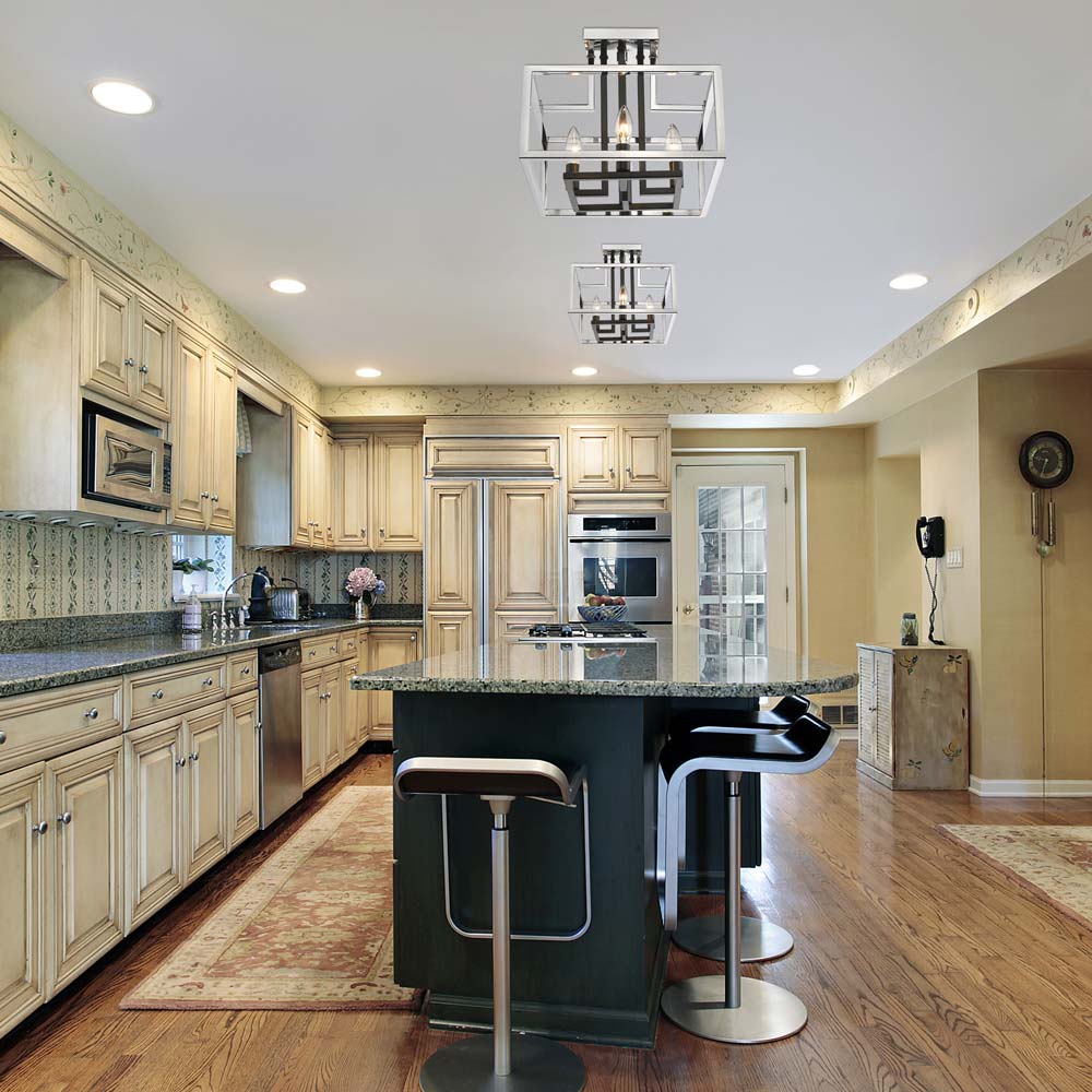 Quadra Semi Flush Mount Ceiling Light in kitchen.
