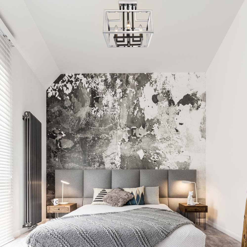 Quadra Semi Flush Mount Ceiling Light in bedroom.