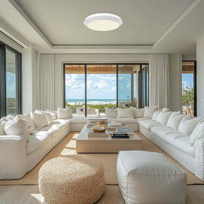 Quasars LED Flush Mount Ceiling Light in living room.