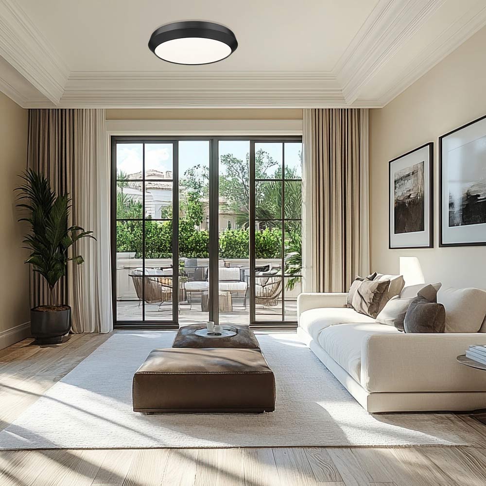 Quasars LED Flush Mount Ceiling Light in living room.