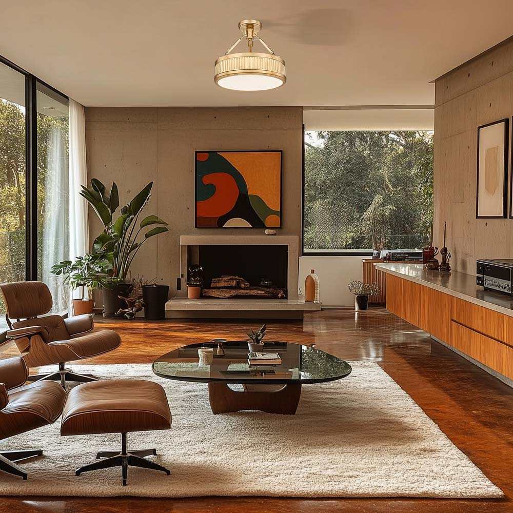 Quinn LED Semi Flush Mount Ceiling Light in living room.