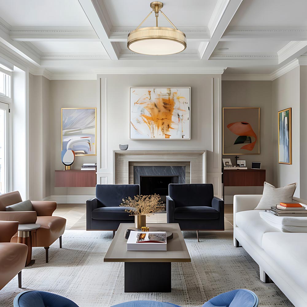 Quinn LED Semi Flush Mount Ceiling Light in living room.