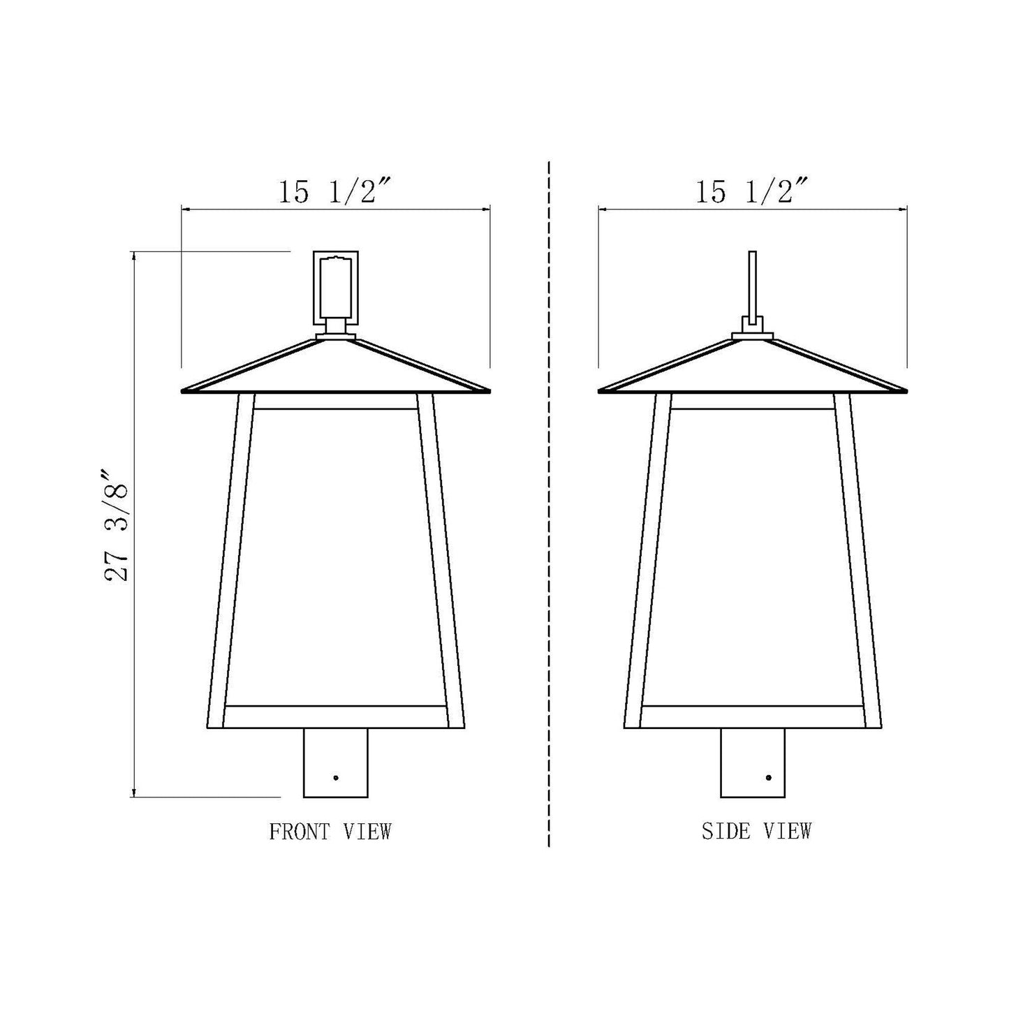 Rainer Outdoor Lantern Post Light - line drawing.