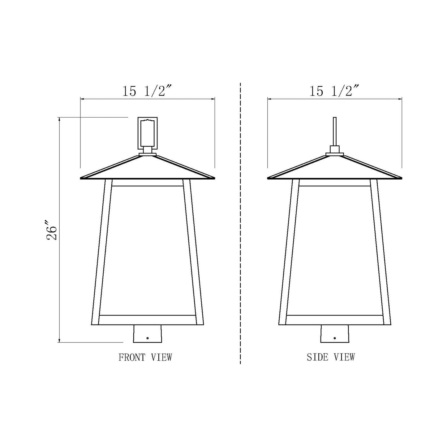 Rainer Outdoor Lantern Post Light - line drawing.