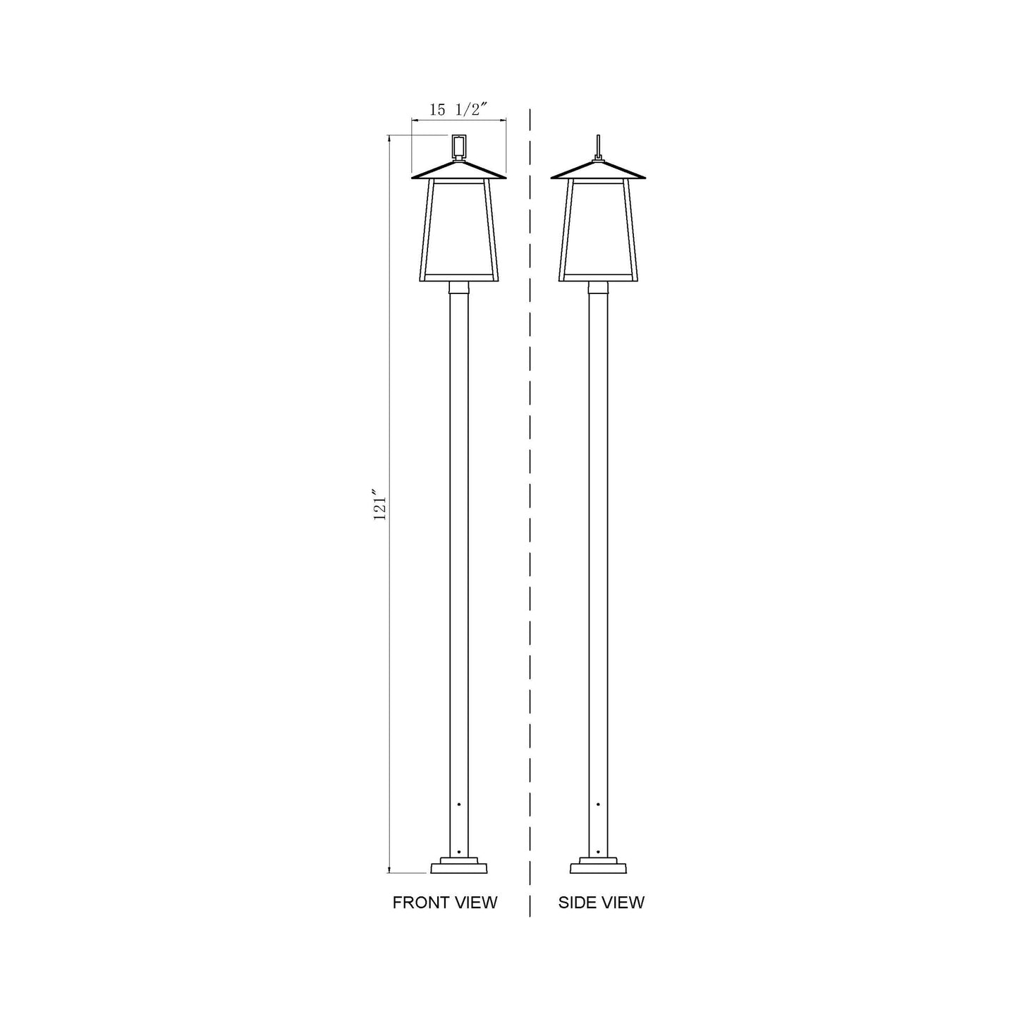 Rainer Outdoor Square Post Light - line drawing.