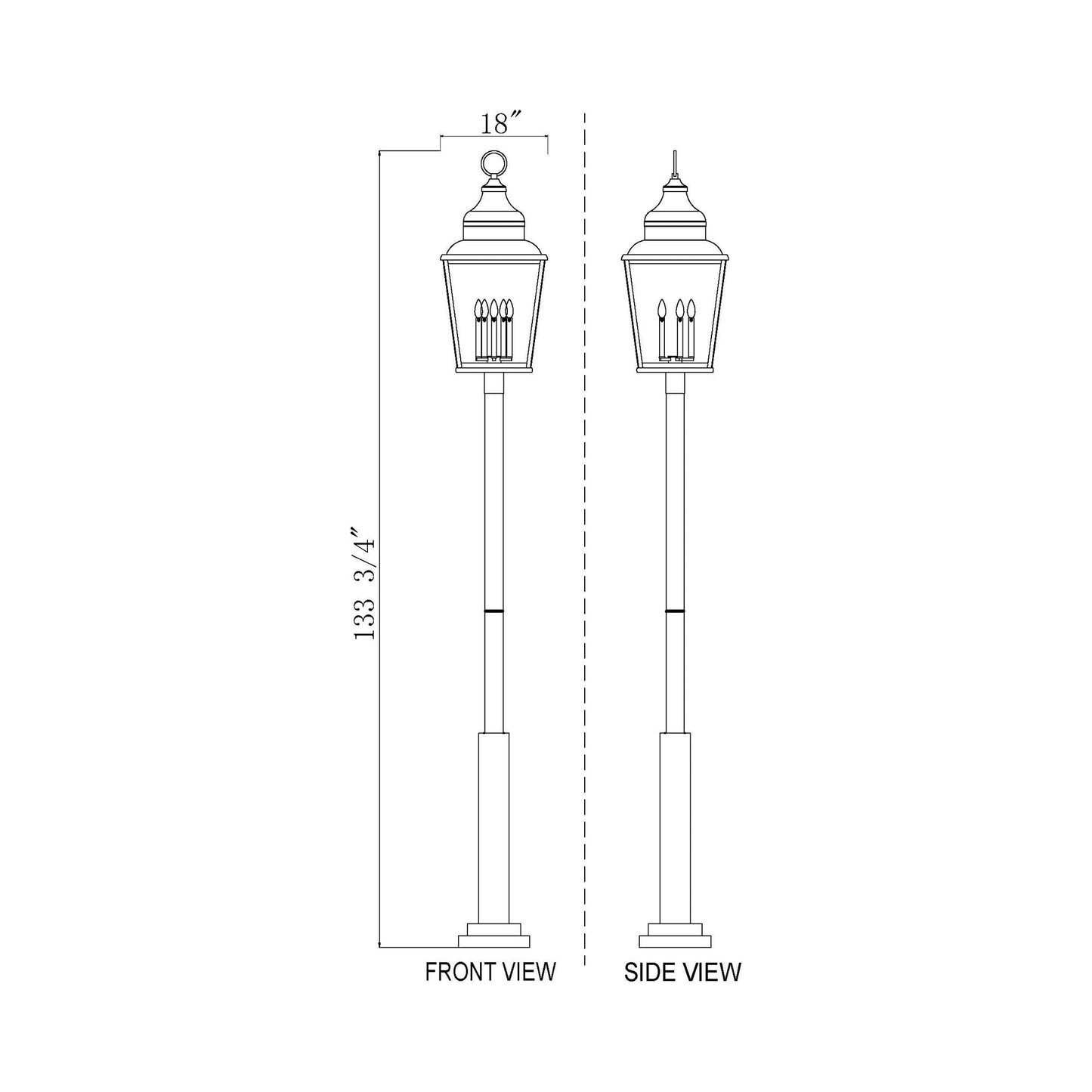 Raphael 5010 Outdoor Post Light - line drawing.