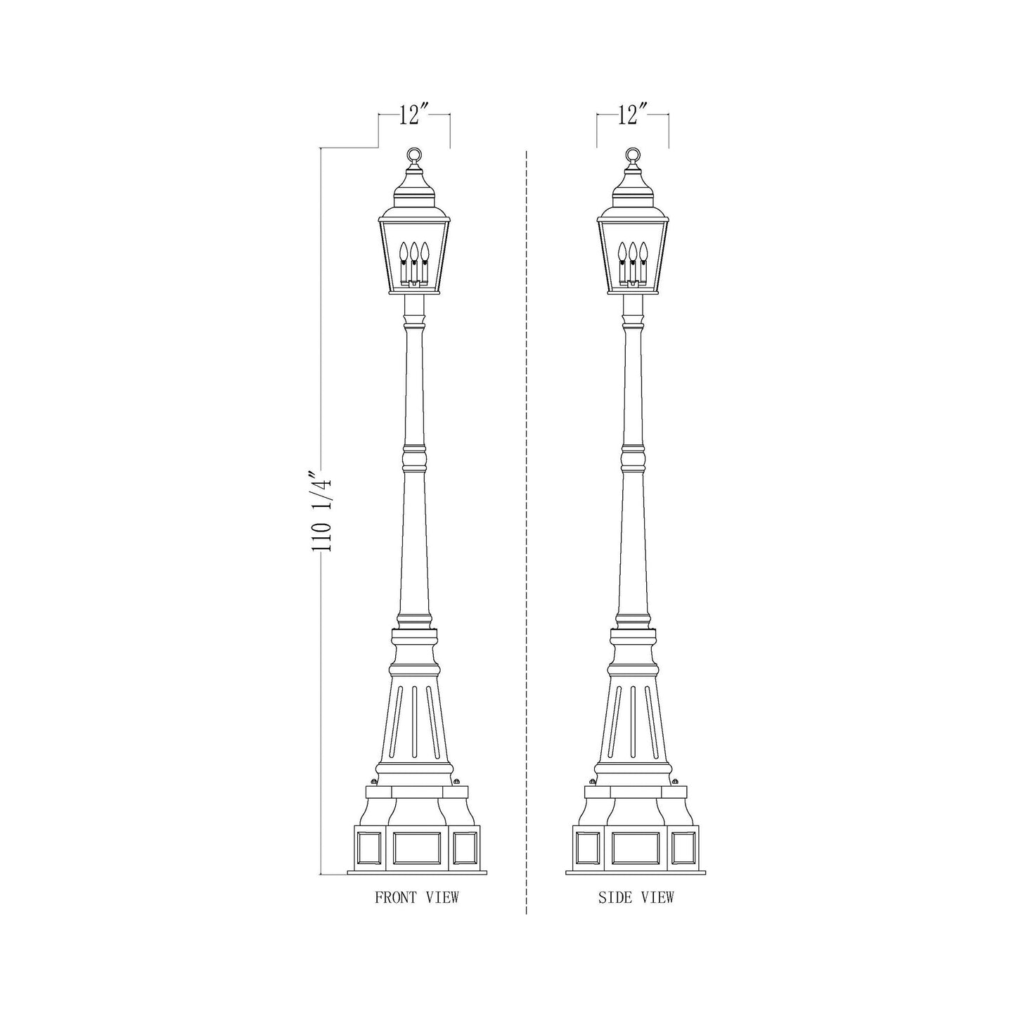 Raphael 564 Outdoor Post Light - line drawing.