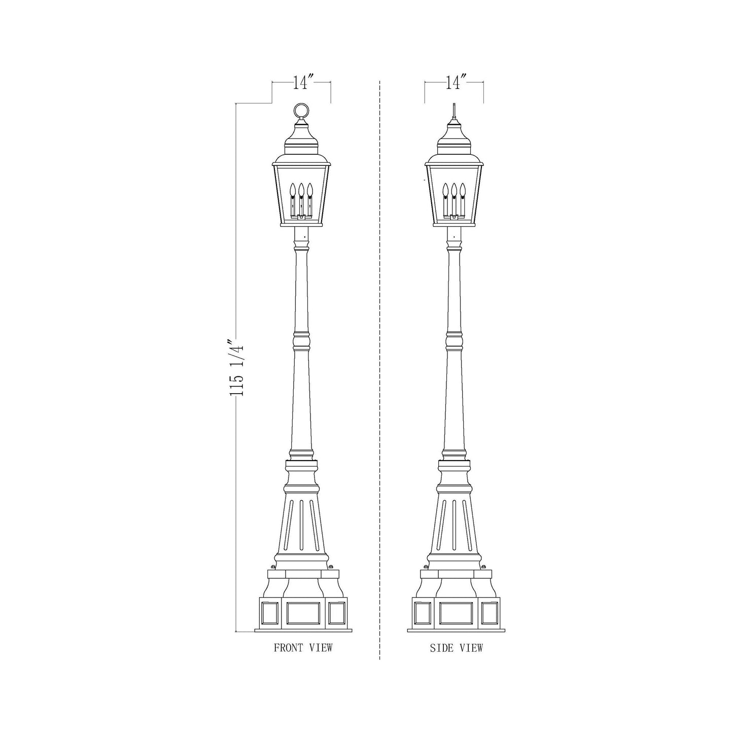 Raphael 564 Outdoor Post Light - line drawing.